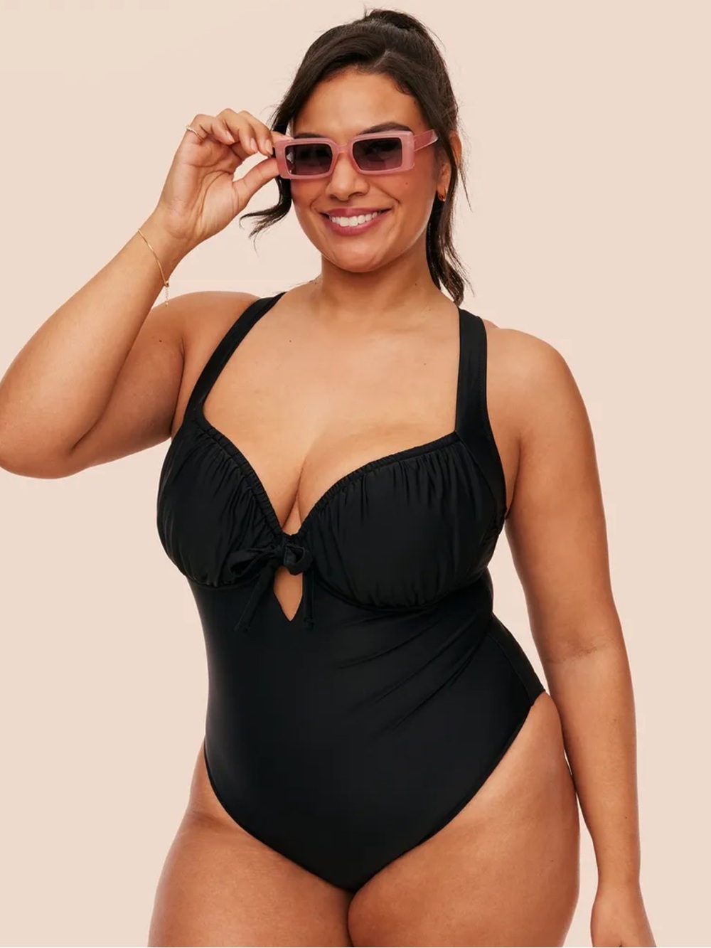 ADORE ME 🖤 NWT New Black Adjustable One Piece Swimsuit Bathing Suit Annabee tie